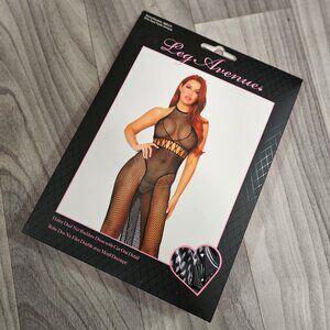 Leg Avenue Long Halter Dual Net Backless Dress with Cut-Out Detail One Size